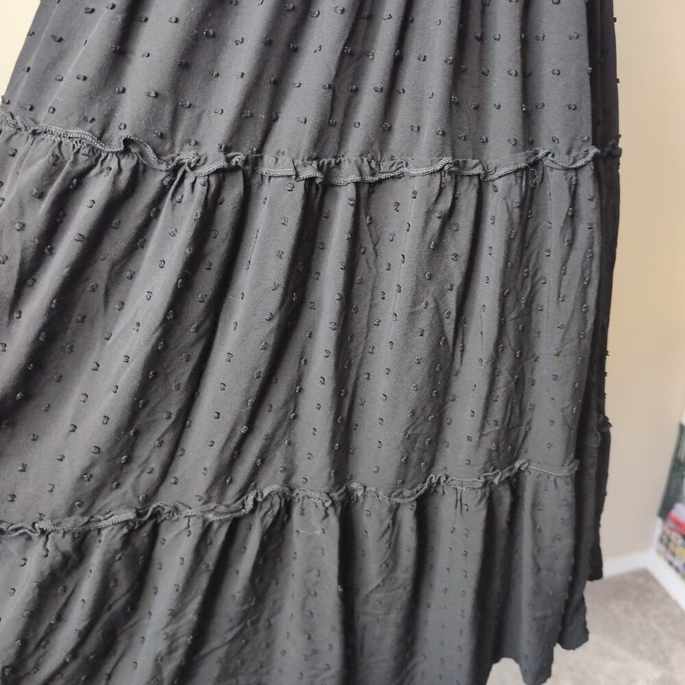 Black Dotted Tiered Midi Dress Gothic - Picture 3 of 7